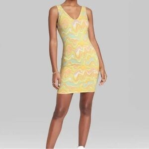 Wild Fable Yellow and Green Swirl Mini Dress